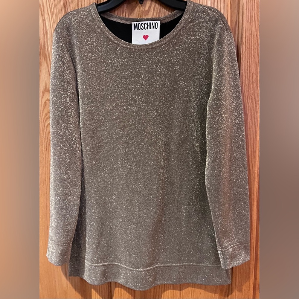 Moschino‎ Pret-A-Porter Gold Metallic Shimmer Long-Sleeve Sweater Top Size 10